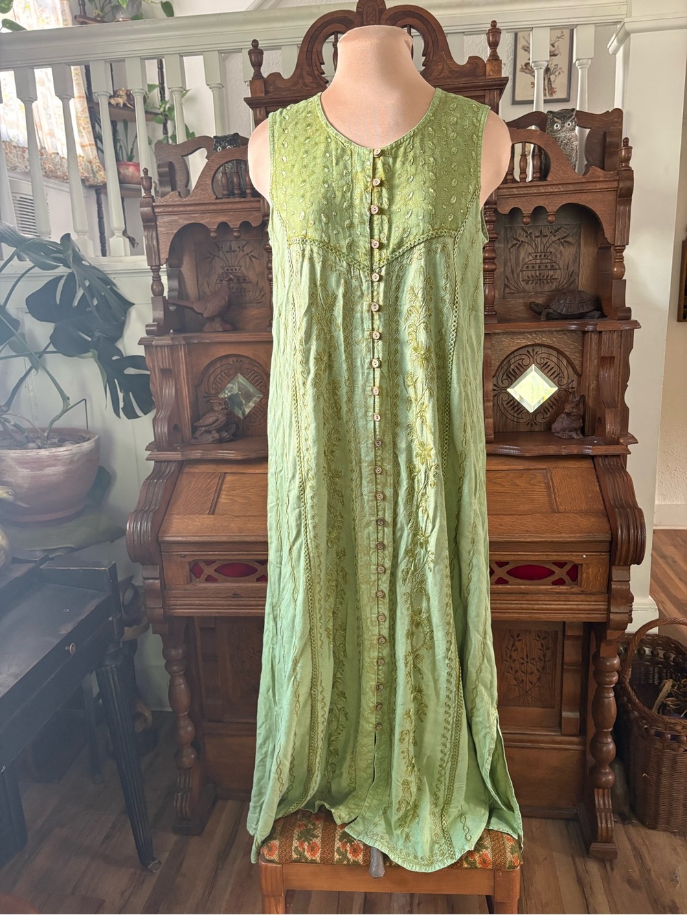 Sacred Threads Green Rayon Dress